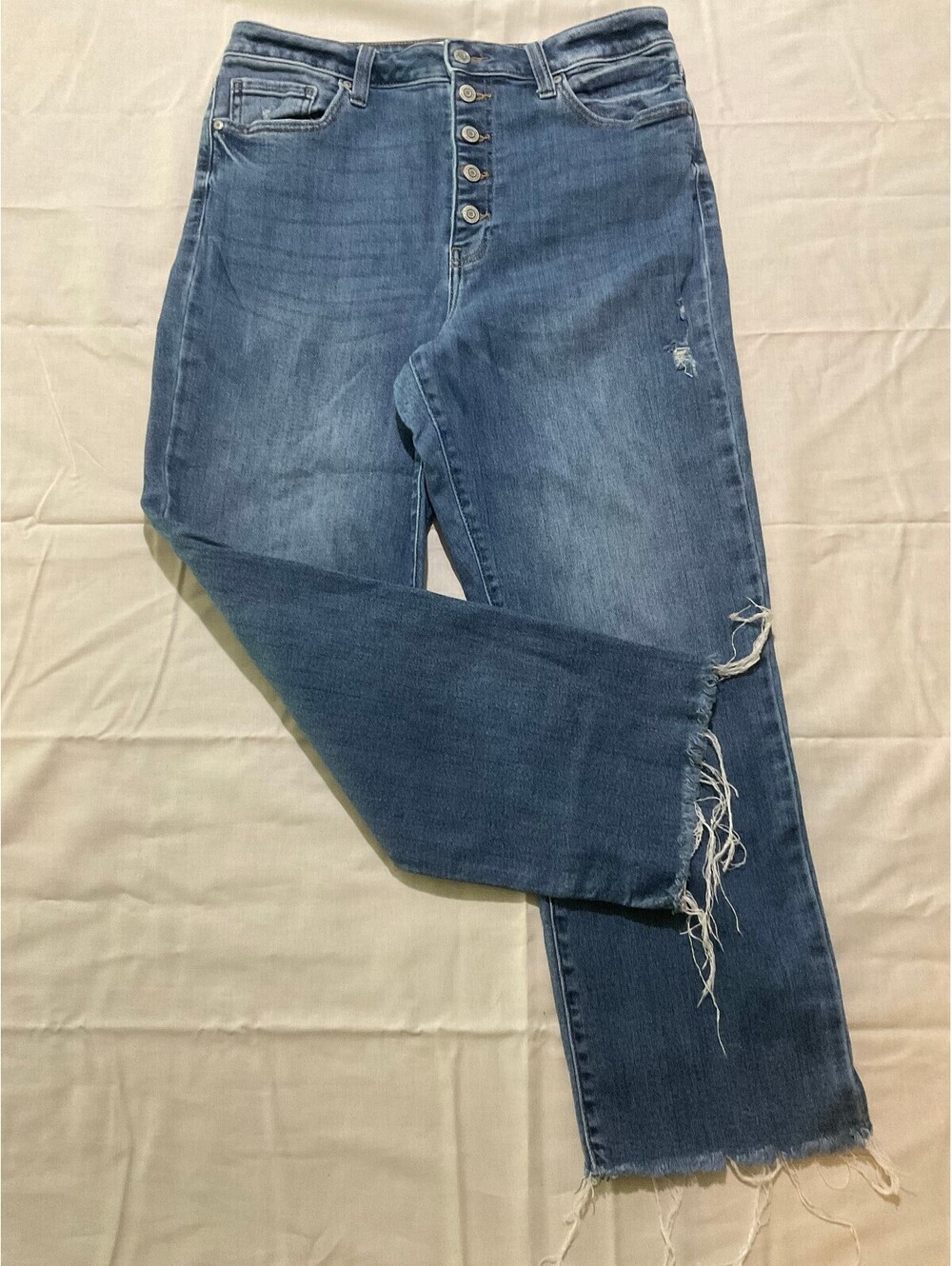 Eunina Ally Women's Ultra High Rise Straight Crop Medium Wash Jeans Size 15